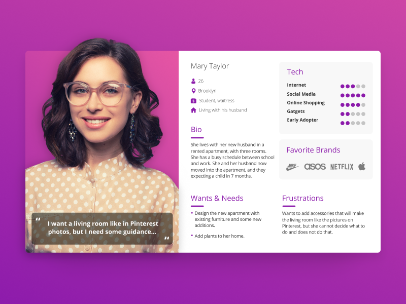 Femme User Persona - UX persona personas profile ui user users ux product purple green gradient ar